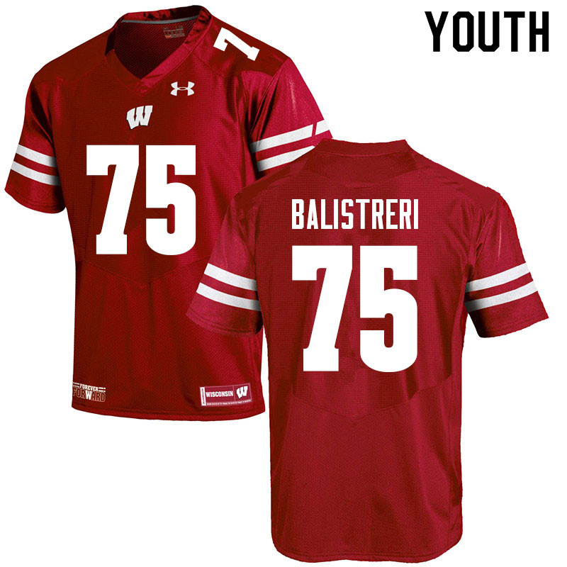 Youth #75 Michael Balistreri Wisconsin Badgers College Football Jerseys Sale-Red - Click Image to Close